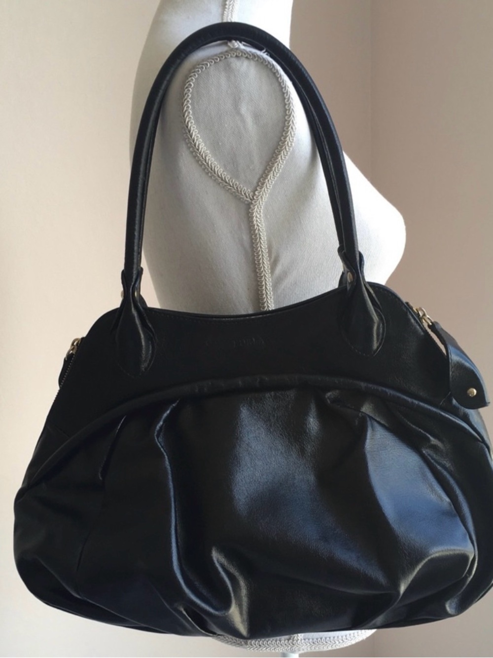 Furla Black Side Zip Snap Closure Shoulder Bag